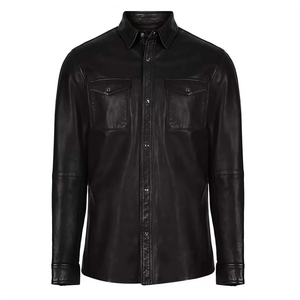 Chemise en cuir d'agneau véritable pour homme, qualité supérieure 2026, décontractée, manches courtes et longues, satinée, pour la saison printanière - Product Image 6