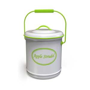 Conteneur de stockage alimentaire en métal pour strudel aux pommes avec couvercle et poignée, forme cylindrique, hermétique, préservation de la fraîcheur, utilisation en cuisine - Product Image 1