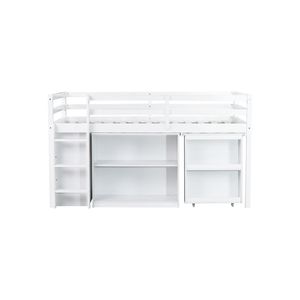 Letto a soppalco singolo in legno di gomma con cassetti contenitore, scrivania e mobiletto con ripiani - Letti per bambini - Product Image 4