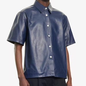 Camisa de Vestir Casual de Cuero para Hombre, Otoño Invierno, Manga Corta, Cuero de Cordero, Camisa de Cuero Desmontable de Alta Calidad - Product Image 6