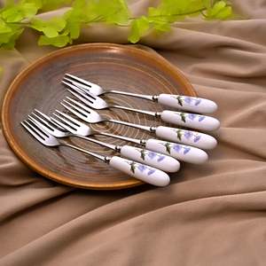 Daisies Bloom Eco-Friendly Ceramic Dessert <b>Forks</b> (Set of 6) Mini Luxury Style Metal Fruit <b>Forks</b> Cute and Luxurious Design - Product Image 1