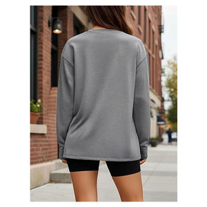 Sweat-shirt court en coton pour femme, pull à manches longues col rond, pull oversize décontracté pour femme - Product Image 3