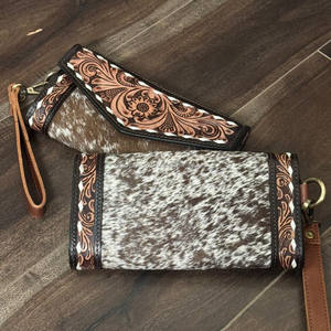 Cartera de mano larga de piel de vaca de lujo personalizada al por mayor de fábrica para mujer tarjetero RFID embrague - Product Image 5