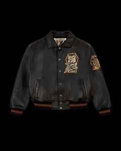 Blouson aviateur en cuir véritable pour homme, design dragon brodé, col rabattable, fermeture éclair, style moto automne - Product Image 2