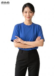 Camiseta de Algodón Azul para Mujer ANIMA, Casual, Transpirable, de Manga Corta - Product Image 3