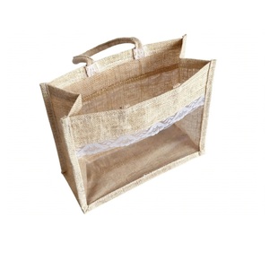 Premium Quality Natural Jute Shopping Bag with Strong Handles Clear PVC Window Zipper Closure for Promotional <b>Gifts</b> & Daily Use - Product Image 1