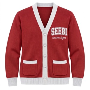 Pull cardigan d'hiver vintage style universitaire OEM ODM, col en V, tricoté avec lettres brodées - Product Image 6
