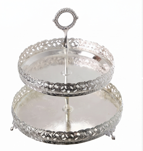 Support à gâteau à deux étages en argent élégant, présentoir à dessert en métal élégant pour les mariages, les fêtes, la décoration de la cuisine et de la table à manger - Product Image 5