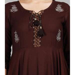 Traje Salwar Casual de Moda Aarti, Silueta en A, Tejido Transpirable, Uso Diario, Cintura Natural, Bordado, Cuello con Lazo - Product Image 5