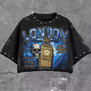 Camisetas Personalizadas con Logotipo DTG en Pedrería, Tela Jersey 100% Algodón de Calidad, Lavado Ácido, Estilo Vintage, Oversize, Moda Urbana - Product Image 4