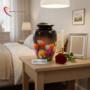 Handmade Floral Cremation Urn for Human Ashes High Quality Aluminum Metal Funeral Urns Memorial Decorative Jars Threaded Lid Urn - Product Image 4