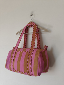 กระเป๋าผ้าฝ้ายลายทางสีน้ำตาลแบบ unisex พร้อมซิปปิดและหูหิ้วคู่ |   กระเป๋าเดินทางน้ำหนักเบา 20-35 ลิตร สำหรับการเดินทางและใช้งานในวันหยุดสุดสัปดาห์ - Product Image 4