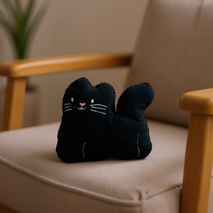 Ornamento Gatto Nero Ilan 5x6cm, Decorazione in Tessuto per Cuscini - Product Image 2