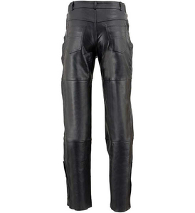 <b>Men's</b> Black <b>Leather</b> Moto <b>Pants</b> High Waist Zipper Fly Straight Fit Winter Style Belted Design Heavyweight Material - Product Image 3