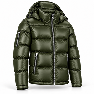 Mens Shiny Puffer Jacket Hooded Winter Coat Warm Padded <b>Quilted</b> Outerwear High Collar Zip Pockets Casual Urban Cold Weather Wear - Product Image 2