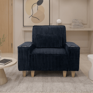 Fauteuil confortable à assise profonde en velours côtelé avec porte-gobelet en acier inoxydable brossé, fauteuil d'appoint pour salon avec coussin décoratif - Product Image 2