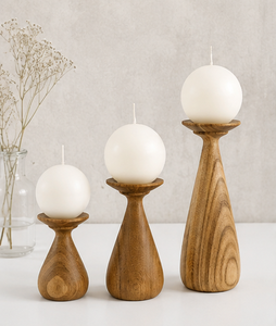 Ensemble de 3 porte-bougies en bois massif faits à la main, support à bougies en bois, centre de table décoratif, décoration d'intérieur - Product Image 6