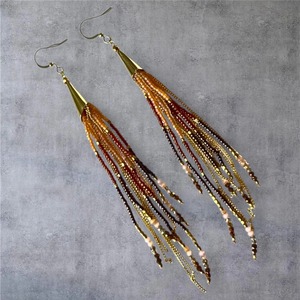 Pendientes de Borla con Cuentas Hechas a Mano, Diseño Exquisito, Joyería de Moda, Cono Dorado, Multicolor - Product Image 3