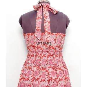 Robe ample pour femme, col en V, taille naturelle, en coton écologique respirant et lavable, imprimé palmiers, pour l'été et l'automne, idéale pour les fêtes - Product Image 6