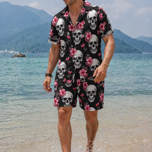 Men's Casual Summer Shirt 280Grams Breathable Anti-Pilling Satin Fabric Short Sleeve Floral Printed Design satin 100% polyester - Product Image 1