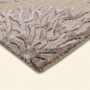 Tapis en laine à poils épais, gris corail argenté, tufté à la main, écologique, antidérapant, texturé, motif botanique, pour salon - Product Image 6