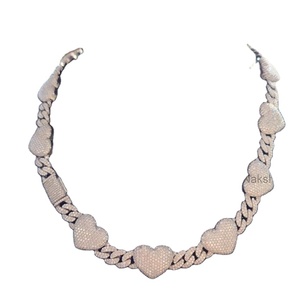 Cadena de Eslabones de Moissanita en Forma de Corazón Blanco Hermosa Cadena de Plata de Ley Personalizada - Product Image 1