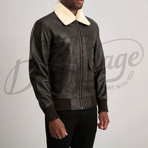 Chaqueta de Piloto de Cuero Genuino Negro para Hombre, Abrigo de Invierno Cálido con Forro de Piel de Oveja Crema, Chaqueta de Motero - Product Image 4