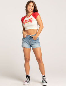 Index Apparel Women's White <b>Red</b> Raglan Sleeve Crew Neck Printed Casual T-Shirt Spring Summer Wear - Product Image 3