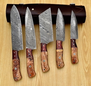 Ensemble de couteaux de cuisine en acier au carbone forgé sur mesure de qualité supérieure, 5 pièces, collection de couteaux de chef faits à la main - Product Image 3