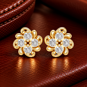 Boucles d'oreilles clous en or jaune 14K 18K avec diamant de laboratoire taille ronde, motif floral quatre pétales, 0.25CT DEF VVS, style moderne, ODM - Product Image 1