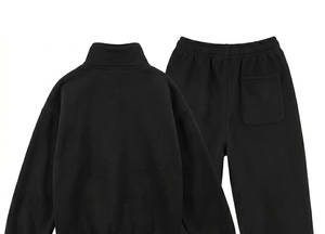 Conjunto Deportivo Unisex Negro, Sudadera con Cierre de Cremallera y Pantalones Jogger con Cordón, Color Sólido, Estilo Casual Otoñal - Product Image 4