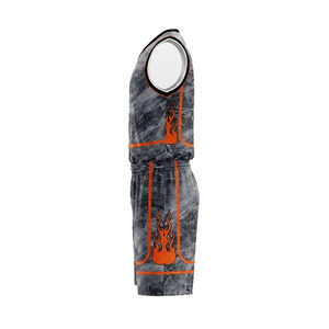 Uniforme de Baloncesto Sublimado Personalizado, Sin Mangas, Cuello en V, Gris con Estampado de Llamas Naranjas, Unisex para Adultos, Absorbe la Humedad - Product Image 6