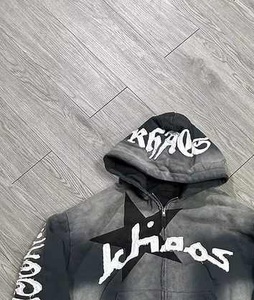 Chándal con capucha de ajuste regular, estilo casual, con lavado ácido, de poliéster/nailon, liso, transpirable, con bordado y efecto desgastado, de corte acampanado, el más vendido - Product Image 2