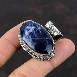 Colgante de Plata de Ley 925, piedra preciosa de sodalita hecha a mano, joyería de piedras preciosas de plata, colgante de plata de sodalita para collares y mujeres - Product Image 3