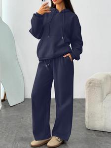 Ensemble de survêtement décontracté 2 pièces pour femme, taille élastique, 100 % coton, collection automne-hiver, ensemble sweat à capuche vierge, vente en gros - Product Image 6