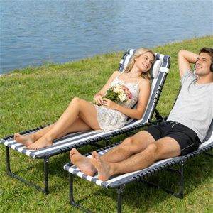 Sedie a sdraio pieghevoli blu e bianche in 2 pezzi, sedie prendisole da esterno - Product Image 2