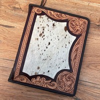 Portafolio de cuero de vaca con cremallera, carpeta de Padfolio A4, Carpeta de 3 anillas con bolsillo para tableta, carpeta de cartera con cremallera