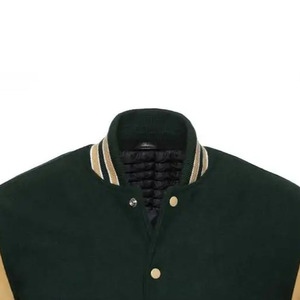 Veste de sport verte pour homme avec manches en cuir marron, fermeture à boutons, col rabattu, vêtement décontracté d'automne, coupe classique - Product Image 3
