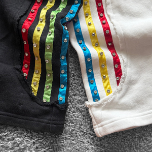 Custom Oversized Streetwear Men's Striped Rhinestone Decorated Sweatpants Black White Colorful Trim Joggers <b>Pants</b> - Product Image 6