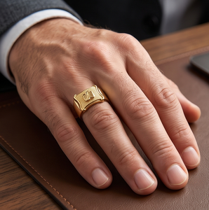 DIVYORO Bague plaquée or pour homme avec motif de crête à bords festonnés pour les occasions festives - Product Image 3