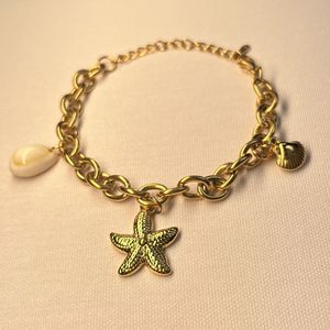 Bracciale con ciondolo marino placcato oro 18K, collezione di gioielli costieri in acciaio inossidabile, bracciali a catena e a maglie alla moda - Product Image 2