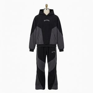 Mens Black <b>Charcoal</b> Color Block Hoodie Tracksuit Set Oversized Pullover Sweatshirt Wide Leg <b>Jogger</b> Pants Streetwear - Product Image 4