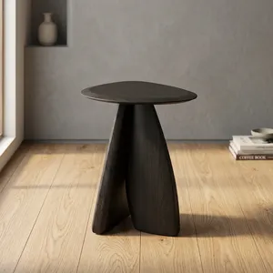 Table d'appoint moderne en bois de manguier, design minimaliste, fabrication artisanale, meubles de salon, finition bois foncé, plateau rond - Product Image 4