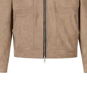 Men's Beige <b>Suede</b> <b>Jacket</b> Regular Fit Turn-down Collar Casual Autumn Wear Solid Color Button Decoration - Product Image 2