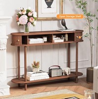 Console moderne en bois massif avec étagère de rangement, design mi-siècle, pour couloir, entrée, salon