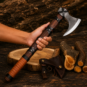 Hacha Vikinga Ragnar con Mango de Madera de Palisandro Envuelto en Cuero, Hoja de Acero con Alto Contenido de Carbono, Herramienta para Acampar, Supervivencia y Corte de Madera, ODM - Product Image 2
