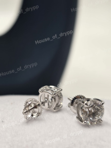 925 <b>Silver</b> Round Diamond <b>Stud</b> <b>Earrings</b> Claw Setting Classic Everyday Wear Unisex Jewelry - Product Image 2