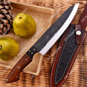 Couteau de chef professionnel en acier Damas forgé à la main, ambidextre, manche ergonomique en bois de rose, bolster en G10 Micarta, étui inclus - Product Image 5