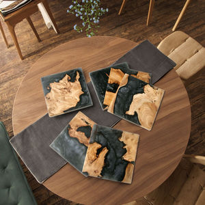 Posavasos Cuadrados de Madera al por Mayor, Alfombrillas de Resina Epoxi con Aislamiento Térmico, Almohadillas de Madera y Bambú, Almohadillas Modernas de Nogal de Lujo para Uso en la Cocina - Product Image 2
