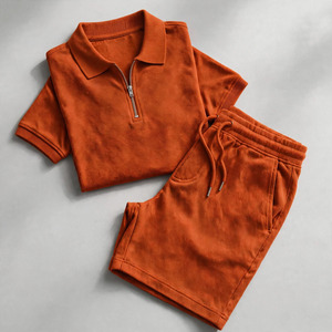 2026 Wholesale Summer Men's Casual Shorts <b>Set</b> Plain Color Solid 100% Cotton Jersey Quick Dry Knitted Customized Logo <b>Twin</b> <b>Set</b> - Product Image 4